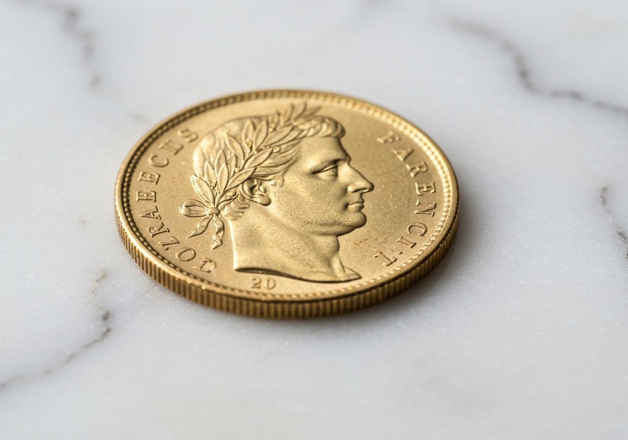 Pièce de 20 francs or Napoléon III sur fond neutre