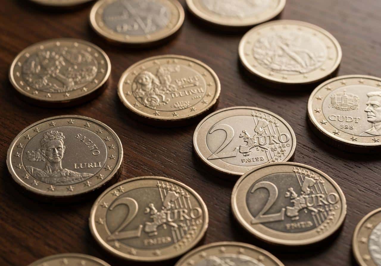 Pièces de 2 euros rares Vatican Monaco Saint-Marin gros plan
